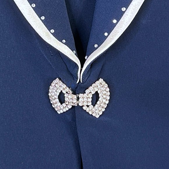 Beu Marc Womens 22 Navy Blue 2 Piece Skirt Suit Rhinestone Beaded Blazer Jacket‎ - Picture 4 of 15